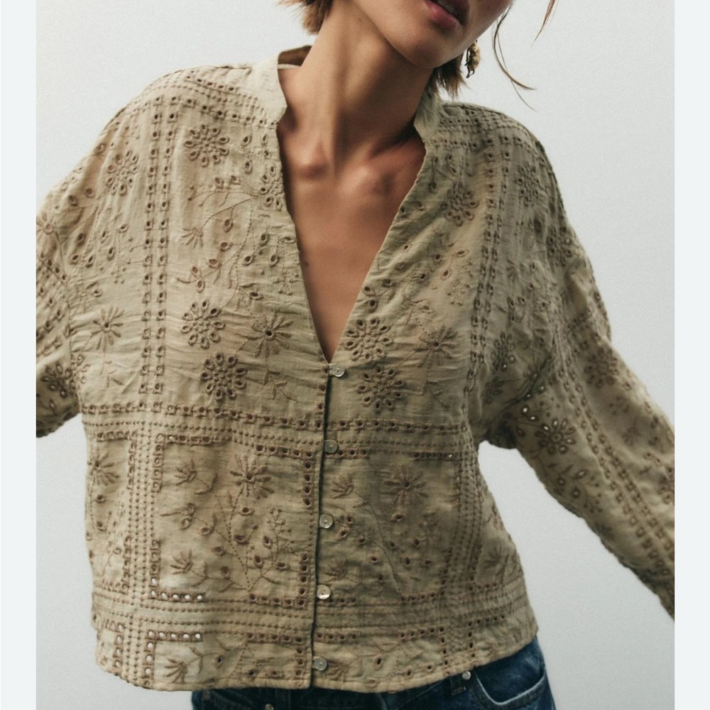 Zara Olive Embroidered Blouse - Picture 4 of 4